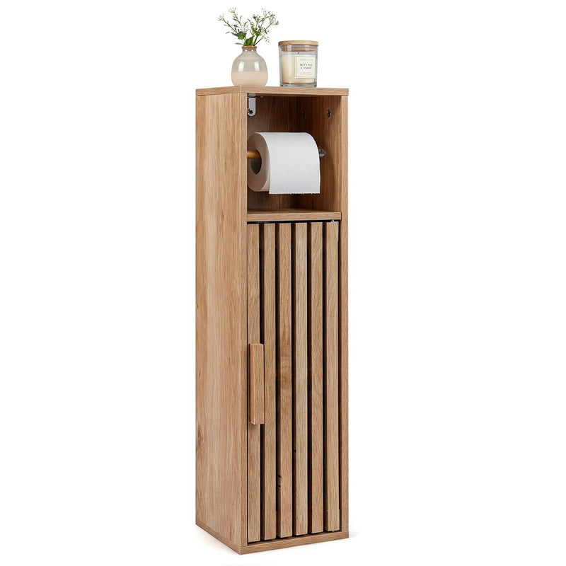 Armoire de salle de bains Coast Smalle - porte-papier toilette - étagère réglable - couleur naturelle 20 x 19 x 78 cm