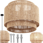 tectake® Plafonnier Lignea Lux - Lampe pendante Boho - Jute Nature - Ø46 x 32 cm - 40W