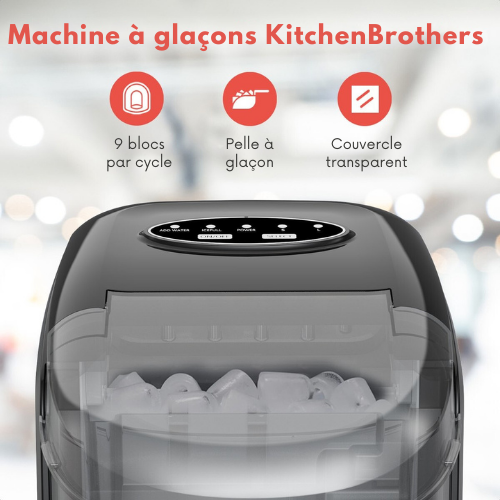 Machine à glaçons  avec pelle à glace- KitchenBrothers - Fonction autonettoyante - - 1.6L - 8 min. - 12kg/24h - Noir