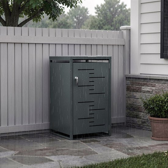 Armoire à poubelles SoBuy - Armoire à poubelles en métal gris foncé avec serrure et porte perforée - Toit rabattable | OGS63-DG