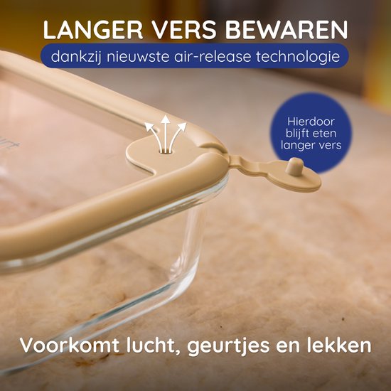 Contenants fraîcheur Safecourt - entièrement en verre (100% sans micro-plastique) - vont au four, au congélateur, au micro-ondes et au lave-vaisselle - 8x 1040ml set