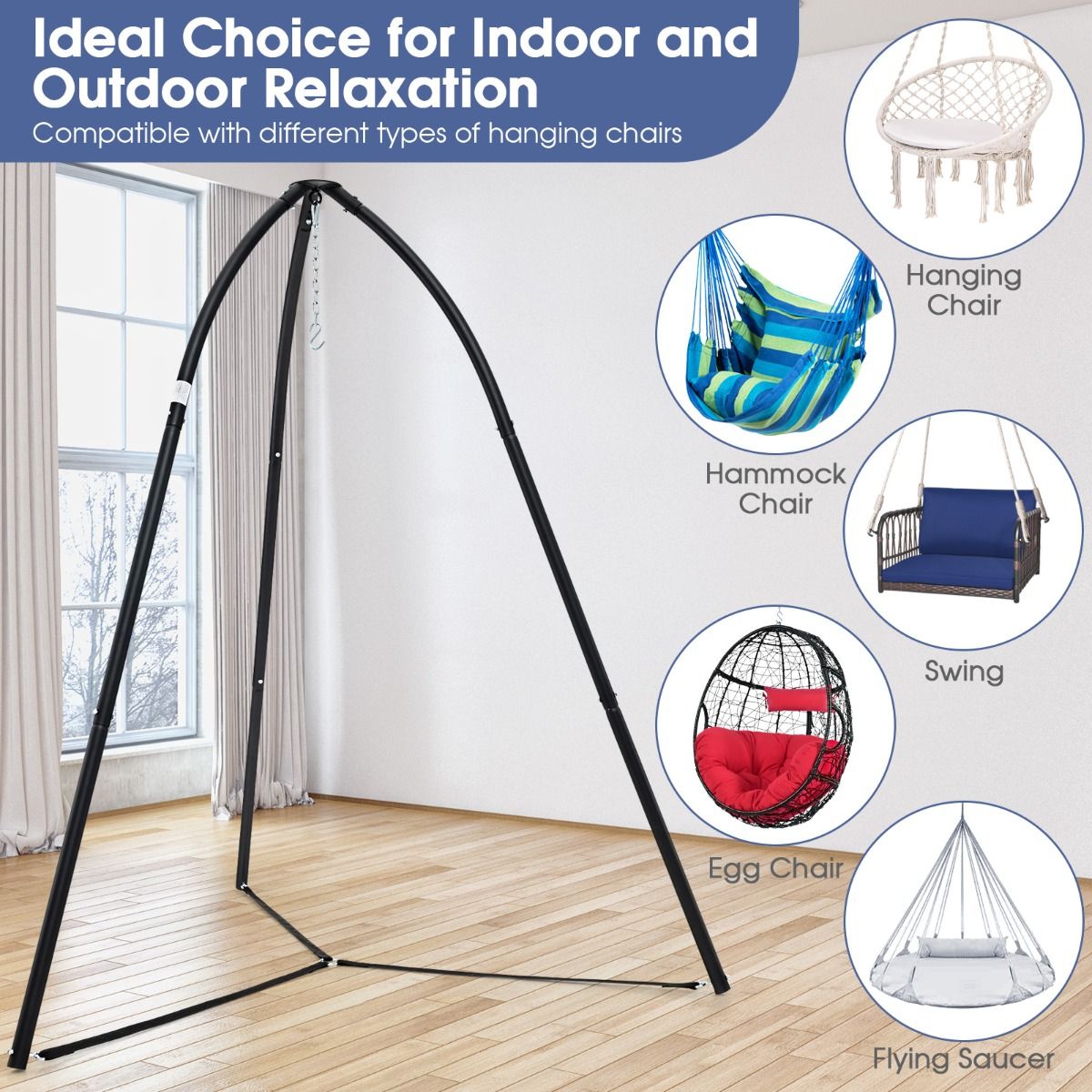Coast Hanging Basket Stand Black 200 x 218 cm - Support de balançoire en métal lourd avec trépied - Charge utile 200 kg