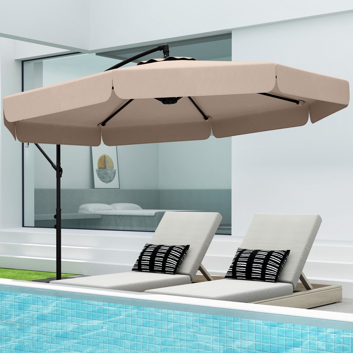 Parasol suspendu Coast - 305 cm de diamètre - Réglable en hauteur - Housse de protection incluse - Beige
