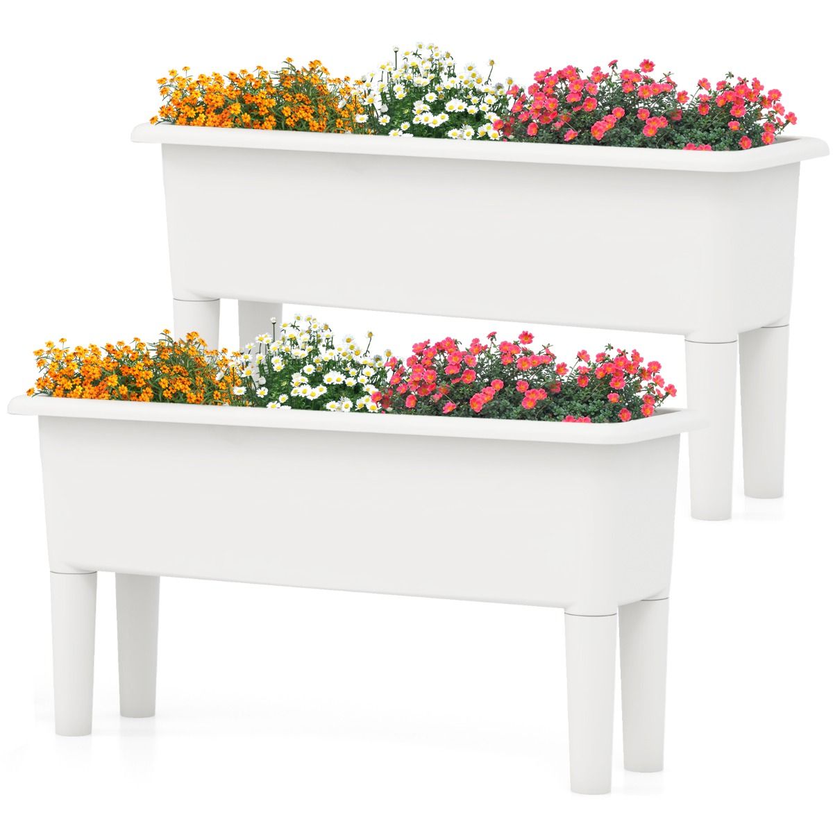 Lot de 2 jardinières surélevées Coast - À arrosage automatique - Pieds amovibles - Café / Blanc