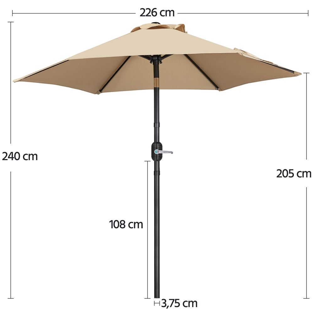 Parasol inclinable Yaheetech avec manivelle - Ø 226 cm - marron clair