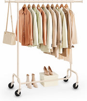 Porte-vêtements O'DADDY® - Porte-vêtements à roulettes - Porte-vêtements en métal - Porte-vêtements - Porte-vêtements - Portemanteau - Tringle à vêtements - Porte-vêtements - Tringle télescopique - Tringle réglable - Stable jusqu'à 130 kg - Beige