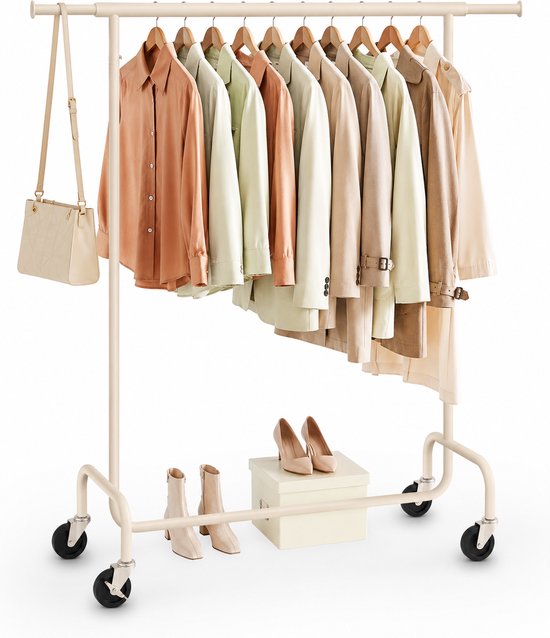 Porte-vêtements O'DADDY® - Porte-vêtements à roulettes - Porte-vêtements en métal - Porte-vêtements - Porte-vêtements - Portemanteau - Tringle à vêtements - Porte-vêtements - Tringle télescopique - Tringle réglable - Stable jusqu'à 130 kg - Beige