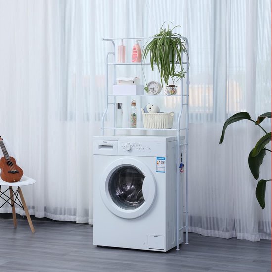 Herzberg Home & Living Herzberg Hg-03299 : étagère de rangement à 3 niveaux pour lave-linge et salle de bains avec porte-serviettes, noir