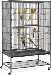 Yaheetech XXL Bird Cage With 360° Casters - Fitted With Lower Storage Shelf And 4 Perches And Removable Bottom Plate - For Parakeets And Falcon Parakeets - Black Metal - 93,5 x 56,5 x 153 cm