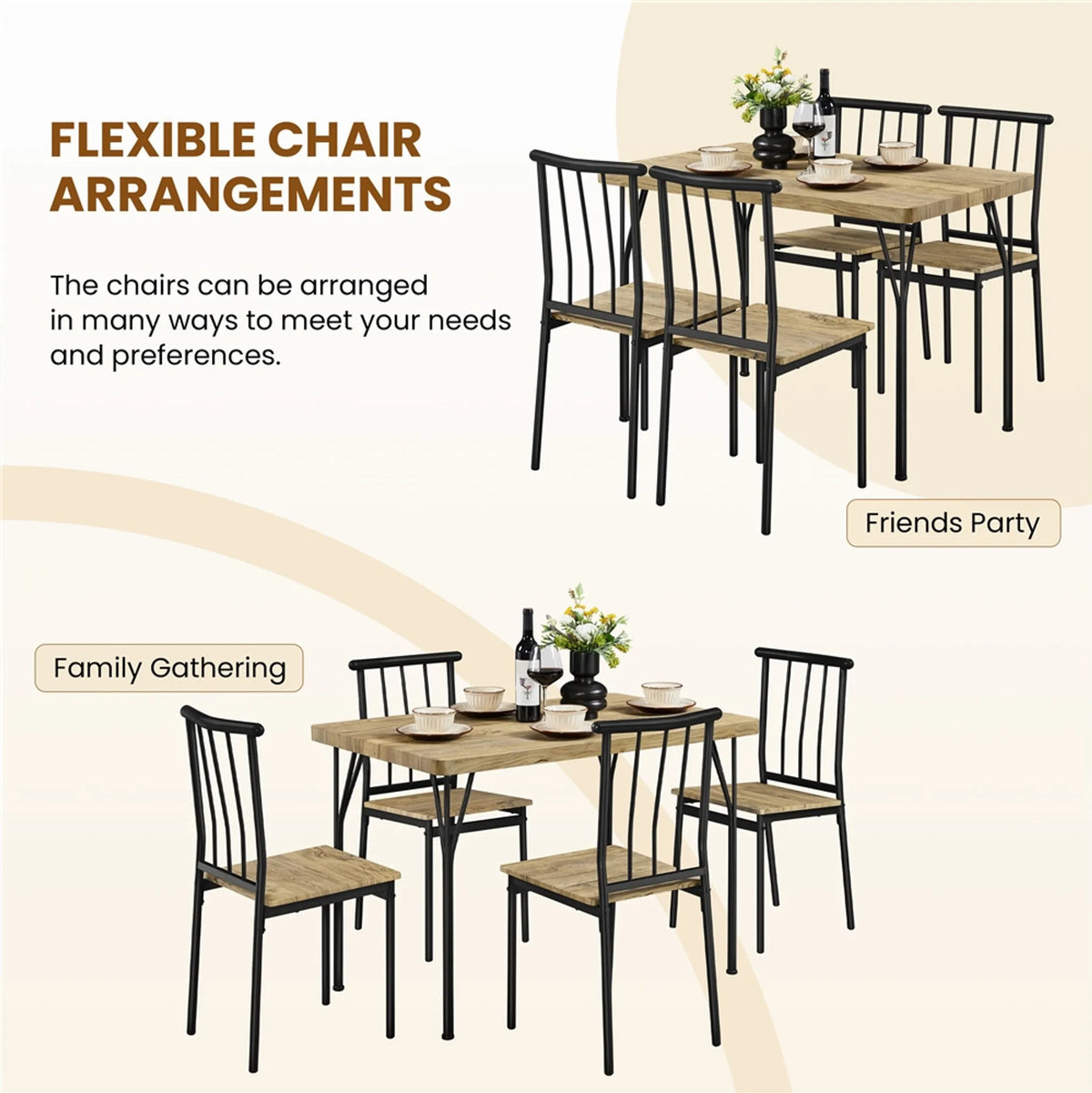 Ensemble de salle à manger Yaheetech 5 pièces pour 4 personnes - Table avec 4 chaises - 110 x 70 x 76,5 cm - Marron
