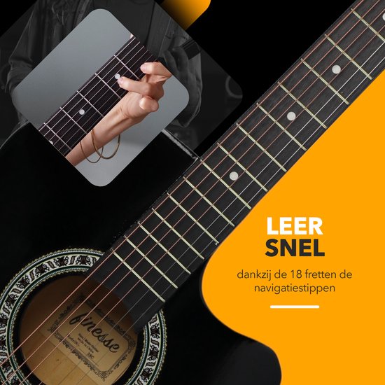 Finesse Acoustic Guitar - avec cours vidéo - Guitare occidentale - Guitare enfant et adulte - Noir