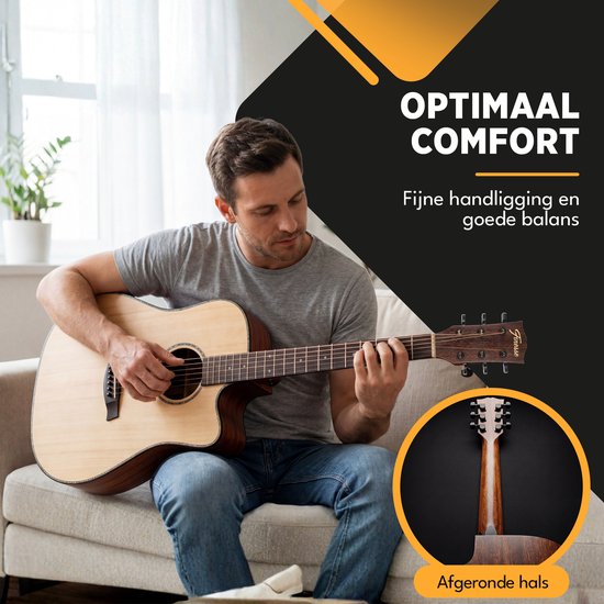 Guitare électro-acoustique Finesse avec amplificateur - avec cours vidéo - 4/4 41 pouces - Accessoires - Adultes - Enfants