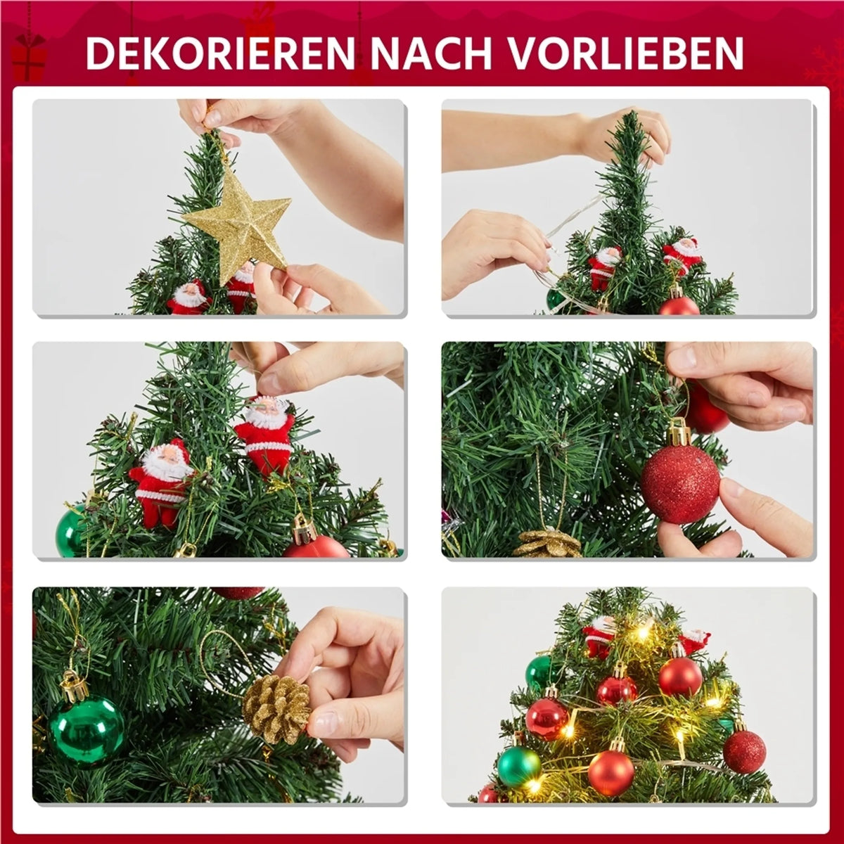 Yaheetech Arbre de Noël de table avec lumières - 38 x 38 x 60 cm - avec 35 lumières LED et 40 baies rouges et base en béton avec tissu rouge - pour le buffet et le bureau - PVC vert et béton
