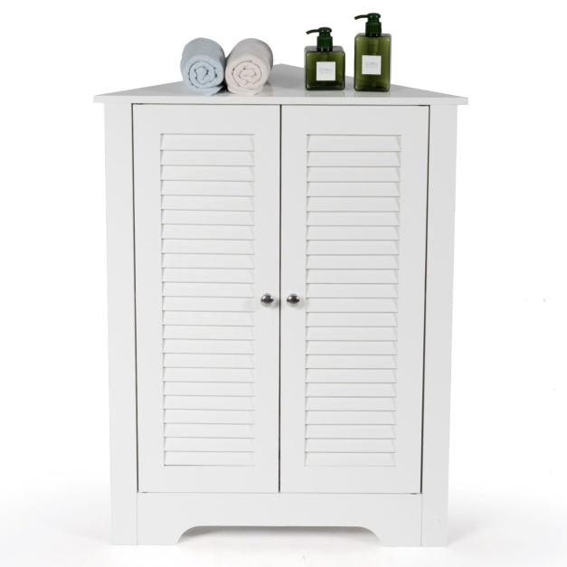 Armoire d'angle Coast - Porte à lamelles - Etagère réglable - MDF - 63 x 32 x 81,5 cm - Blanc