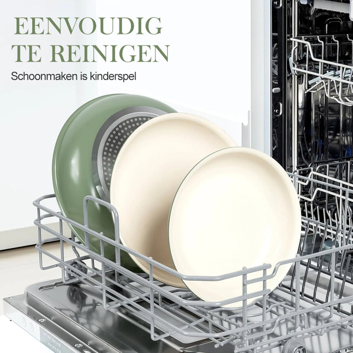 Ensemble de poêles Michelangelo, 4 pièces - Revêtement antiadhésif en céramique - Poignée amovible - Compatible induction - Vert