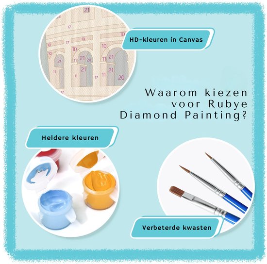 Rubye® Painting By Number Adults - Italy - Including Painting and Brushes - Canvas Painting Canvas Without Frame - Colour by Number - Double Set - 15x20cm