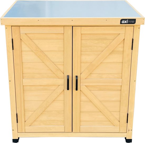 Armoire de rangement en bois AXI Felix – Armoire de jardin en bois FSC – Système de fermeture magnétique – Pieds réglables – 80 x 45 x 93 cm – Marron