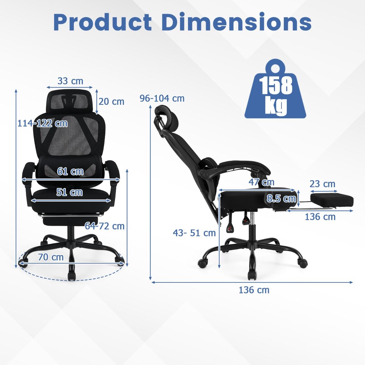 Chaise de bureau ergonomique Coast - dossier et appui-tête réglables - repose-pieds rétractable - noir
