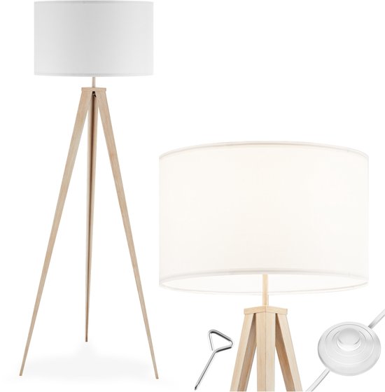 Lampe sur pied tectake Lunaris – Trépied – Abat-jour aspect lin – E27 – 158 cm