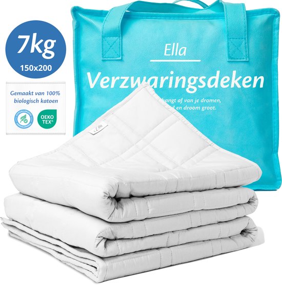 Couverture pondérée Ella 7 kg - Couverture pondérée en coton OEKO-TEX 150 x 200cm - Couverture pondérée - Blanc