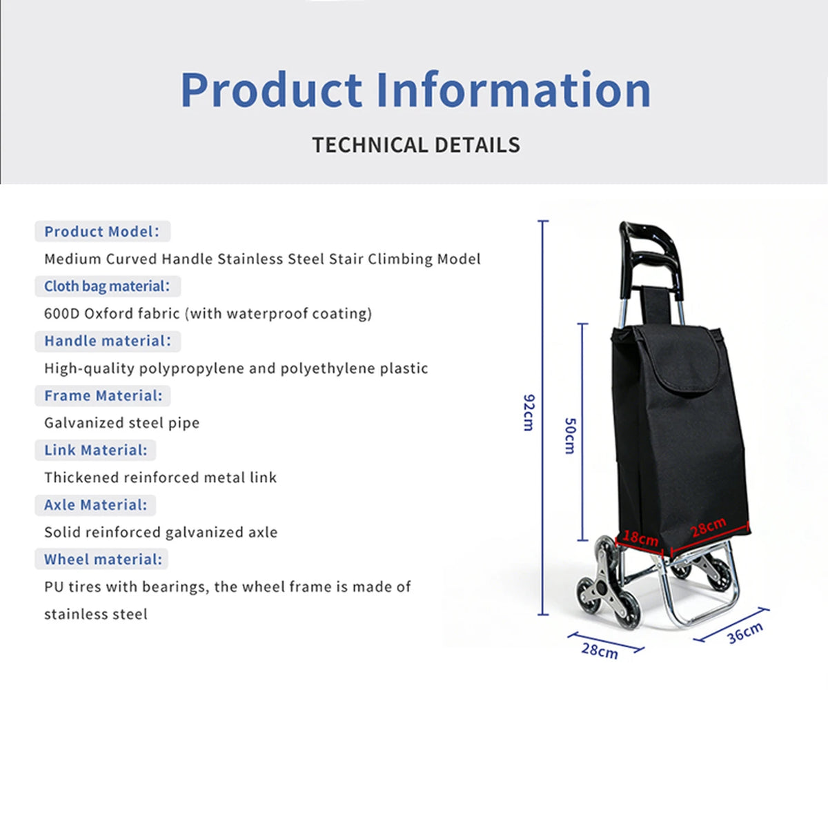 Chariot à courses Tahang pour monter les escaliers - 25 L - Pliable 2-en-1 - Jusqu'à 25 kg