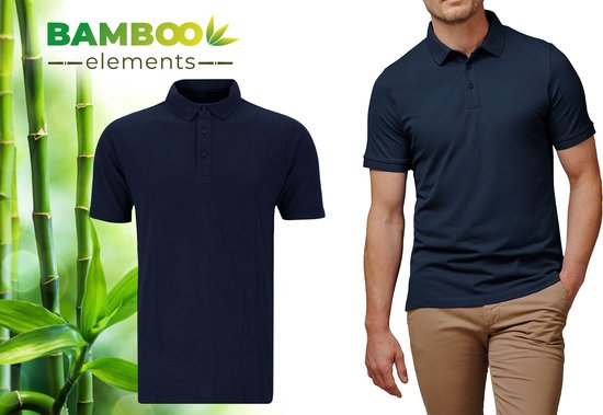 Bamboo Elements - Polo pour homme - Bleu marine - Taille XXXL - Polo pour homme - Manches courtes - Tissu piqué - T-shirt pour homme - Bambou