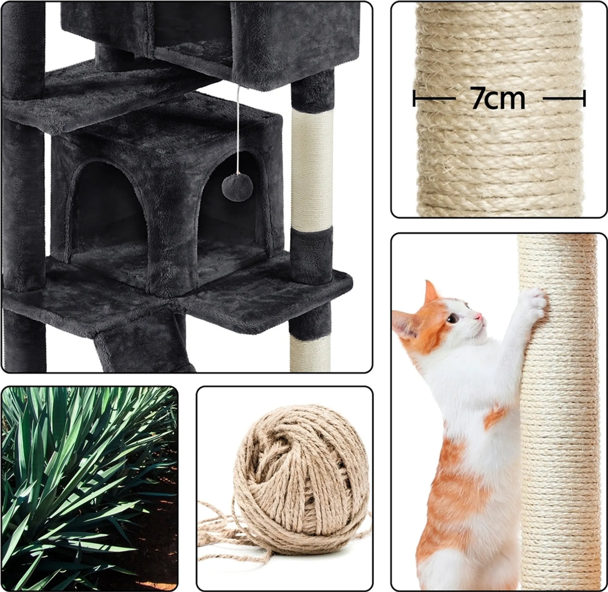 Arbre à chat Yaheetech avec 2 grottes - 178 cm de haut - 54 x 54 cm - Noir