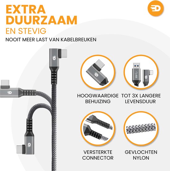 Drivv. Câble USB vers USB C - Angulaire - Modèle 2024 - Câble de données et de charge USB C - Charge rapide / charge rapide - 3 mètres - Convient à iPhone 15, Samsung et autres, entre autres - Gris