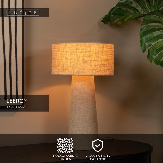 Lucide LEEROY - Lampe de table - Ø 30 cm - 1xE27 - Taupe - Japandi