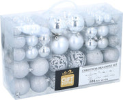 Lot de boules de Noël argentées Giftsome - 101 boules de Noël en plastique - avec pic argenté - Décoration de Noël - 3/4/6 cm