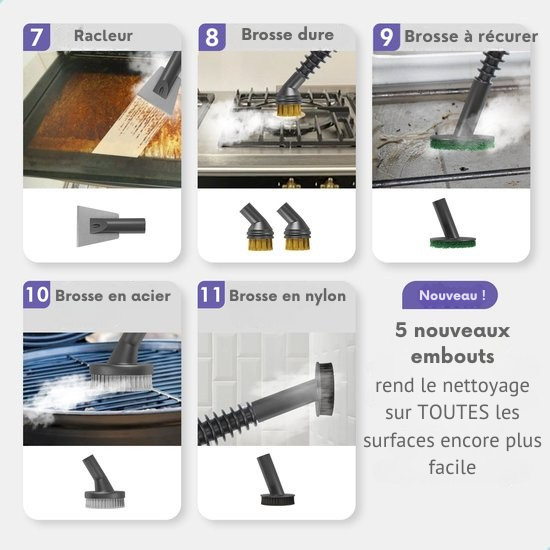 MotionFlow - Nettoyeur vapeur portatif - 12-en-1 - Multifonction - 1150 W - 450 ML  - Violet