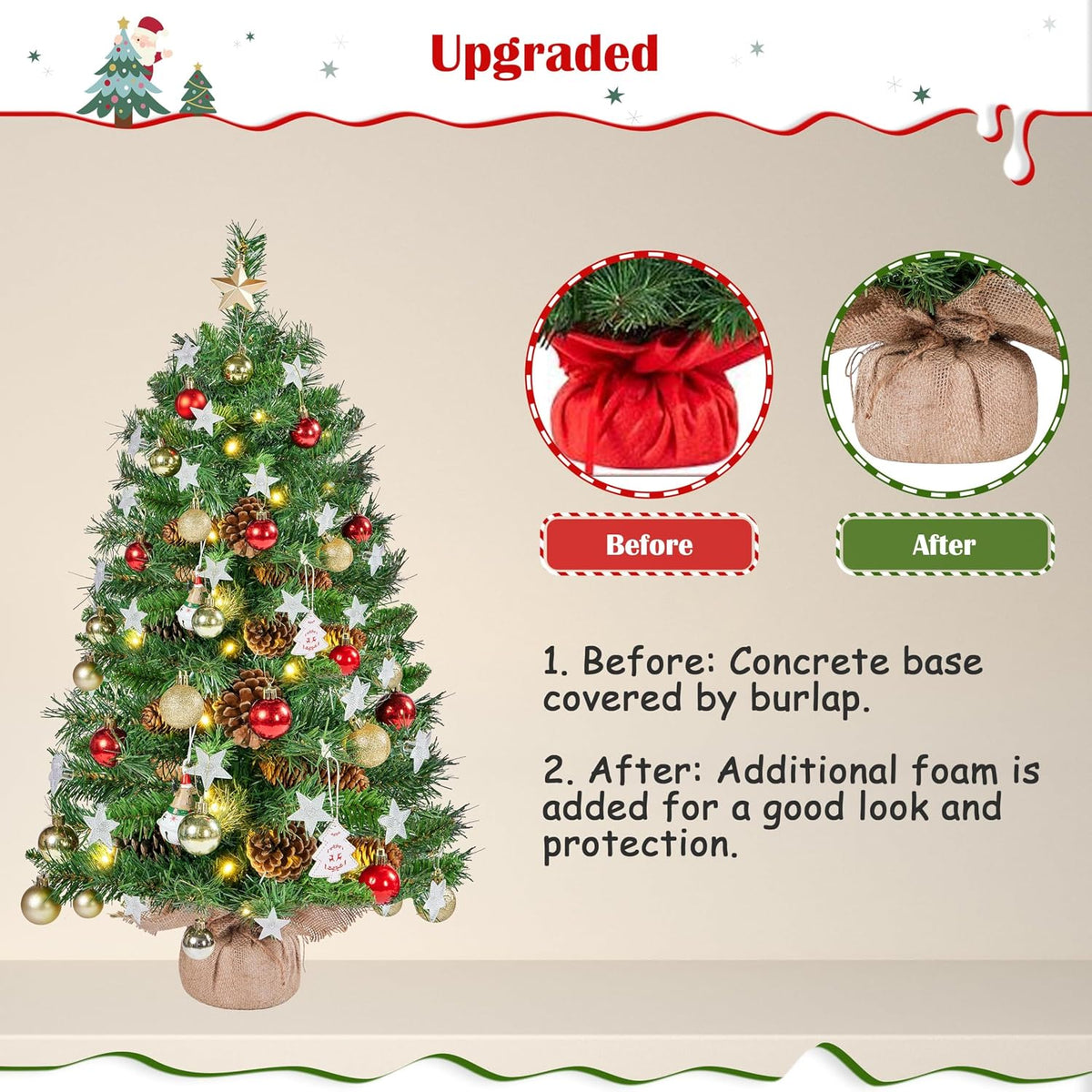 Sapin de Noël artificiel Yaheetech - Lot de 2 - 91,5 cm - 50 LED blanc chaud - Pommes de pin - Vert
