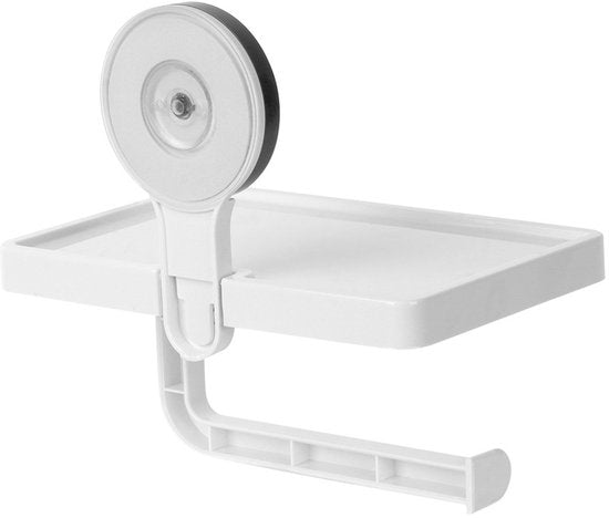 Bathroom Solutions - Porte-rouleau de papier toilette avec étagère - Plastique blanc - Fixation par ventouse - Design classique