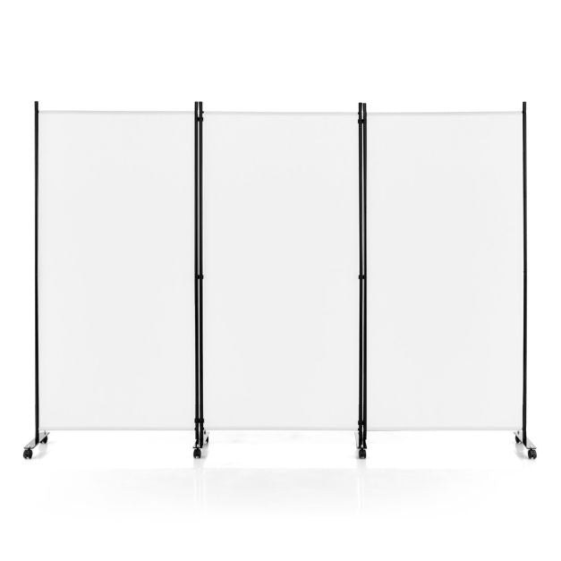 Paravent intérieur avec 3 panneaux amovibles 262x180cm Cloison avec 8 roulettes Cadre en fibre de polyester Fer