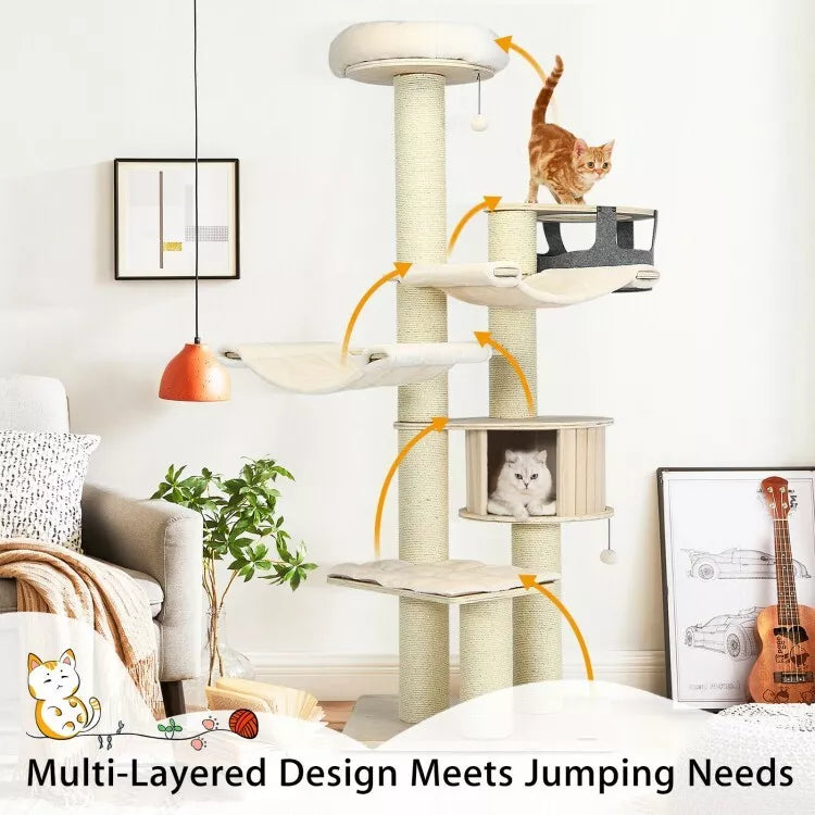 Arbre à chat Coast - griffoir - Max 15 Kg - 75 x 56 x 197 cm - Beige