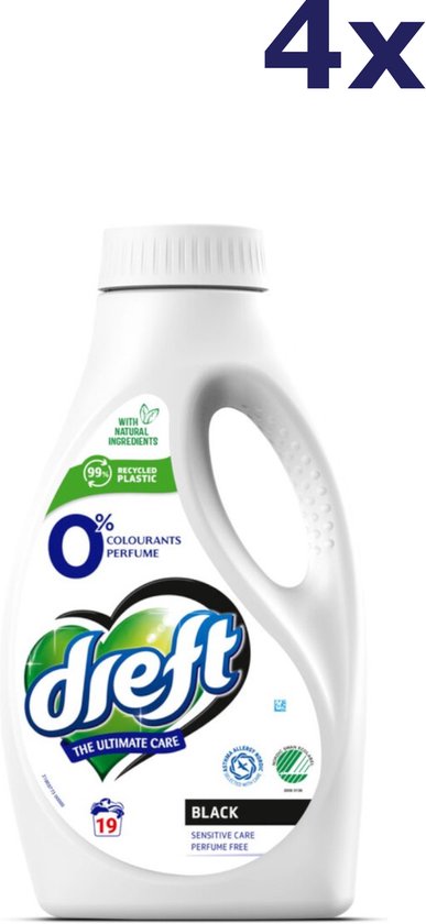 Dreft - Lessive liquide 0 % pour linge foncé, 19 lavages - 4 x 988 ml - Lot économique