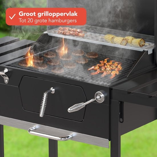 Barbecue charbon - KitchenBrothers - Gril et fumoir 2-en-1  - Surface de cuisson 42x57cm