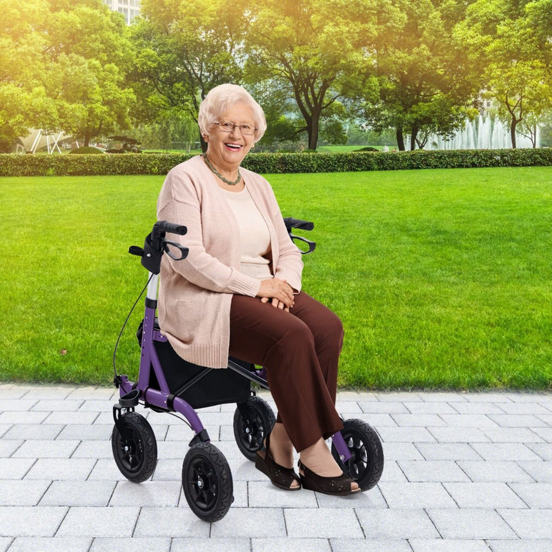 Rollator pliable Coast avec siège - Fauteuil roulant et déambulateur 2-en-1 - Réglable en hauteur sur 6 positions - violet