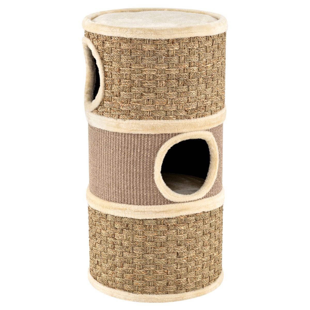 Tour pour chats Coast à 3 étages - poteau à griffer en sisal - coins de repos douillets - kaki et marron - 36 x 36 x 70 cm