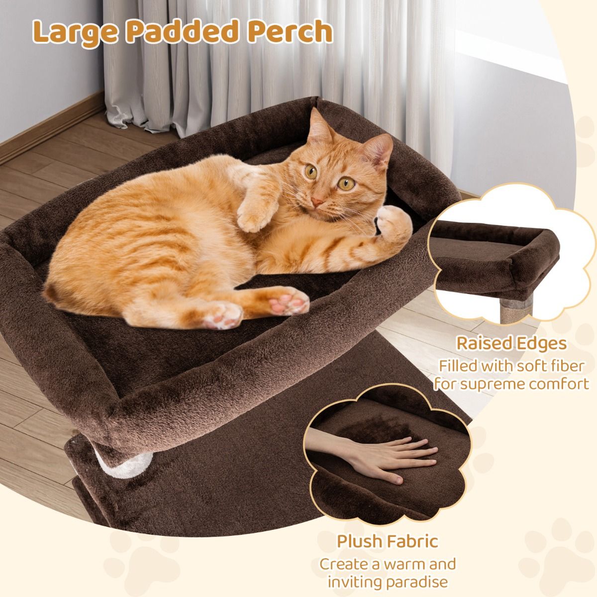 Arbre à chat Coast - plusieurs niveaux - maison pour chat à bascule - panier en peluche - marron - 56 x 56 x 148 cm