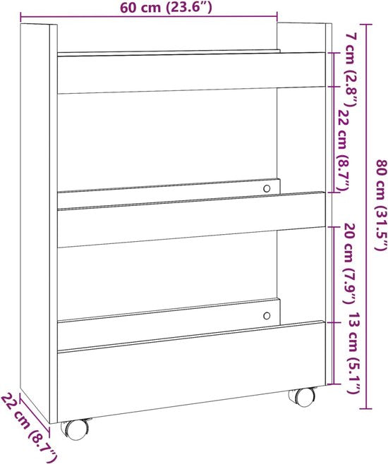 vidaXL - Étroit - Chariot de rangement - 3 tiroirs - Blanc - Bois traité