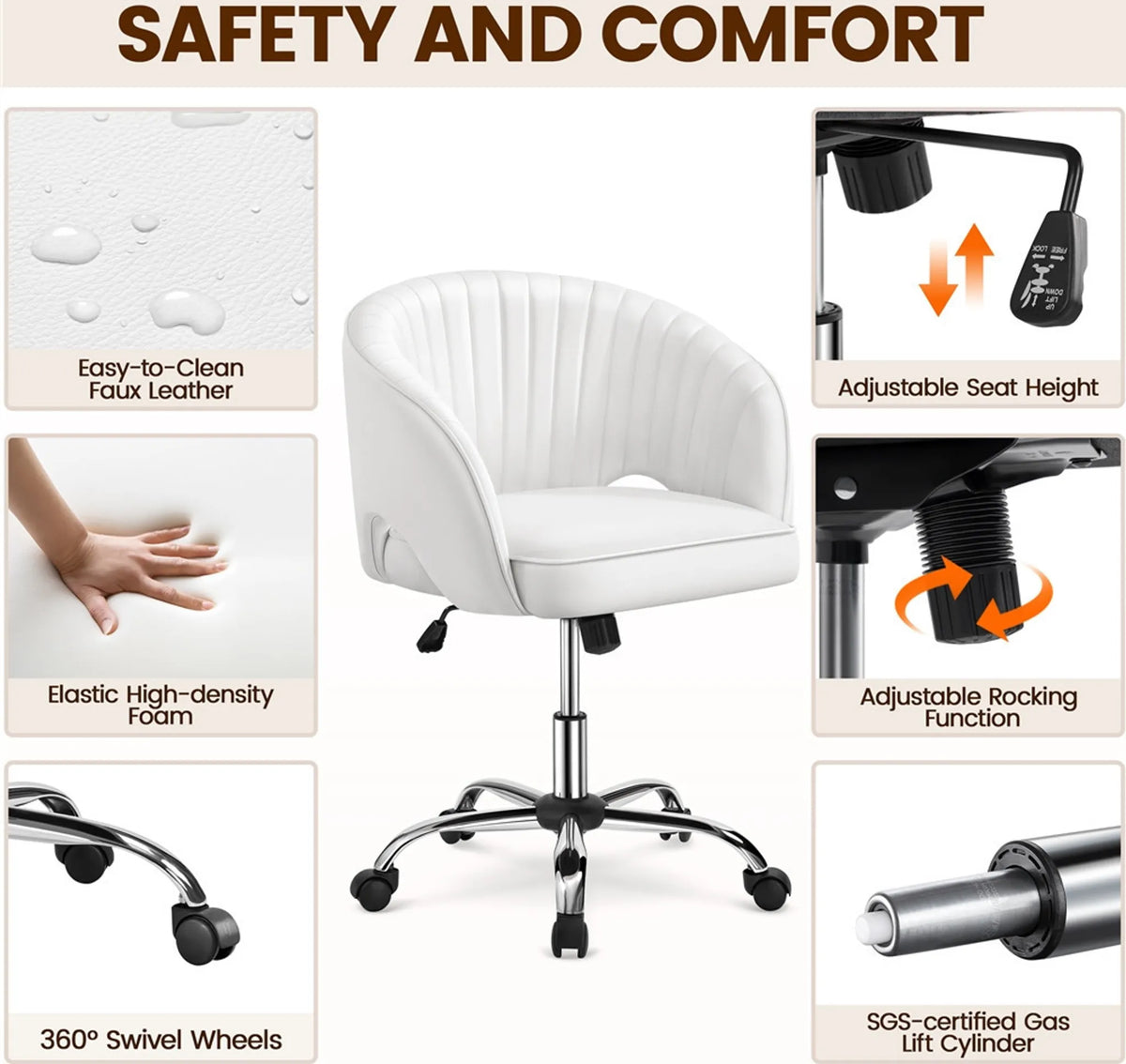Yaheetech : élégante chaise de bureau à motif vertical, 73-83 cm – Blanche – Polyester et métal