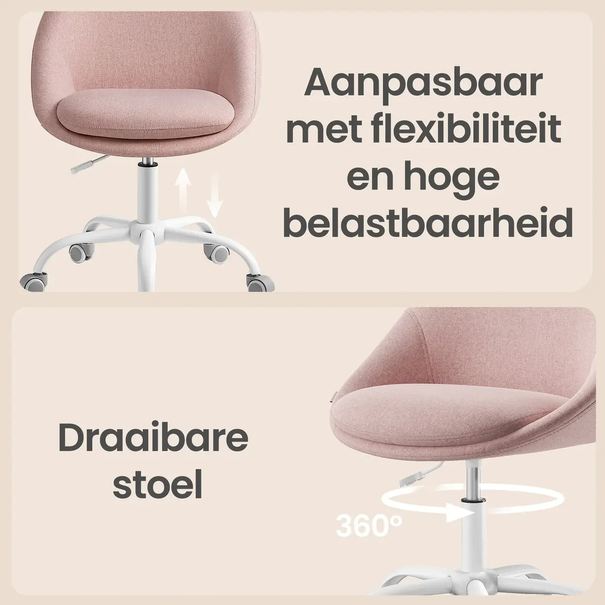 Chaise de bureau pivotante JOYFURNOS - Réglable en hauteur - Rose
