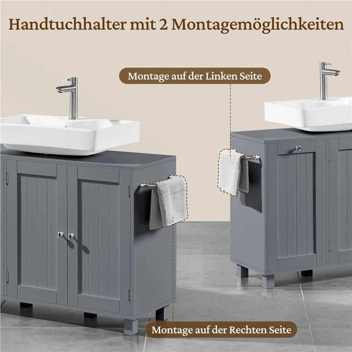Meuble sous-lavabo Yaheetech avec découpe en U et panier à linge 90 x 30 x 62,5 cm – Gris foncé – MDF et métal