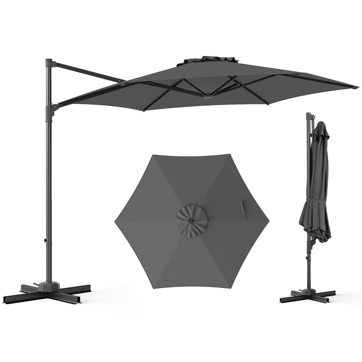 Parasol suspendu Coast - pivotant à 360° - avec ouverture d'aération - beige/gris - 3 mètres