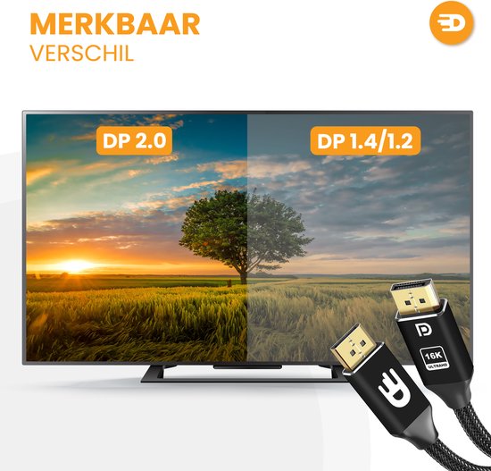 Drivv. Câble Displayport 2.1 - 16K 60Hz 8K 120Hz 4K 144Hz - 80Gbps - Displayport 2.1 - Câble DP - 3 mètres - Noir