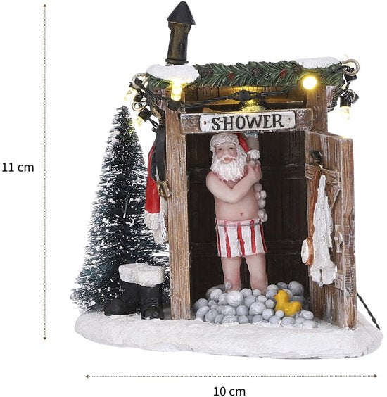 Luville Village de Noël miniature : Père Noël nu - Décorations de Noël pour votre village de Noël - Décorations de Noël d'intérieur - Guirlande lumineuse avec éclairage blanc chaud - L 10 x l 8,5 x H 11 cm