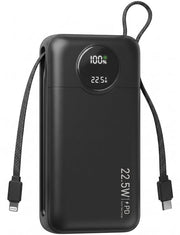 Nuvance Powerbank 20 000 mAh - Chargeur rapide 22,5 W USB-C et 8 broches - Kit d'urgence - 2 ports - 2 câbles intégrés - Powerbank