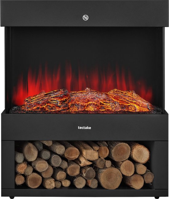 tectake® Electric Fireplace - Atmosphere Fireplace - 900W & 1800W - Freestanding - Stove - with Heating - Fireplaces - with Wood and Glow Effects - 3D Flames - Timer