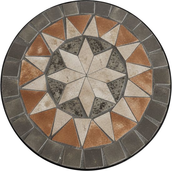 AXI Lola Table d'appoint ronde « Mozaïek » à motif étoile, gris/marron - Lot de 3 pièces – Tables d'appoint – Différentes dimensions – Aspect mosaïque – Incrustée de carreaux de céramique – Pour l'intérieur, le jardin, la terrasse et le balcon